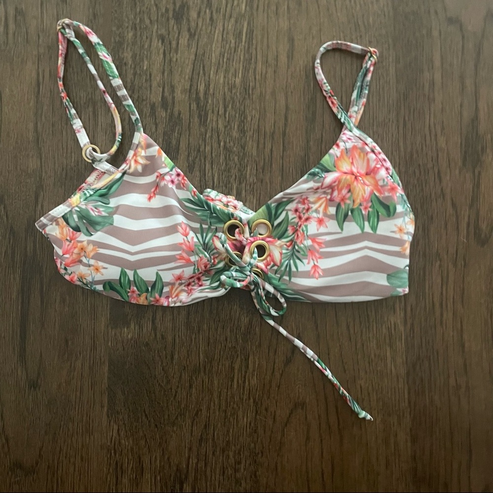 L*SPACE Floral and Zebra Print Bikini Top